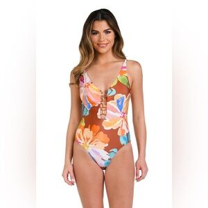 La Blanca Saharan Sands Plunge One‎ Piece Swimsuit Size 6